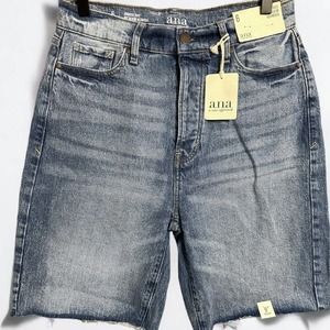 a.n.a. Women 6 Highest Rise Jean Shorts 90s Bermuda Denim Medium Wash 9" inseam